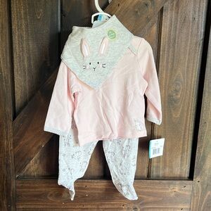 Little Me Pink and Gray‎ Bunny Bib Set